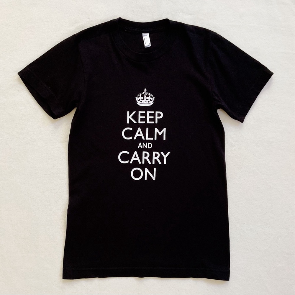 American Apparel “Keep Calm and Carry On” Graphic Tee – Black, XS